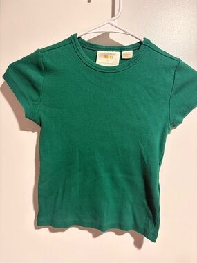 Maeve Green Ribbed Short Sleeve Tee